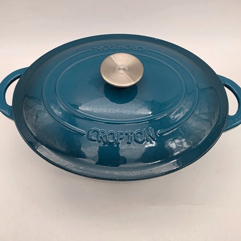 Crofton Professional Cast Iron French Oven Turquoise Enamel -4.6 Qt / 4 Liter